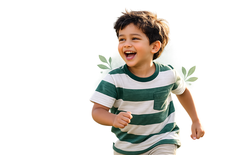 Smiling child running outdoors