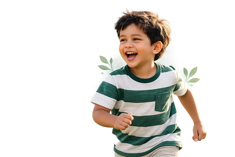 Smiling child running outdoors